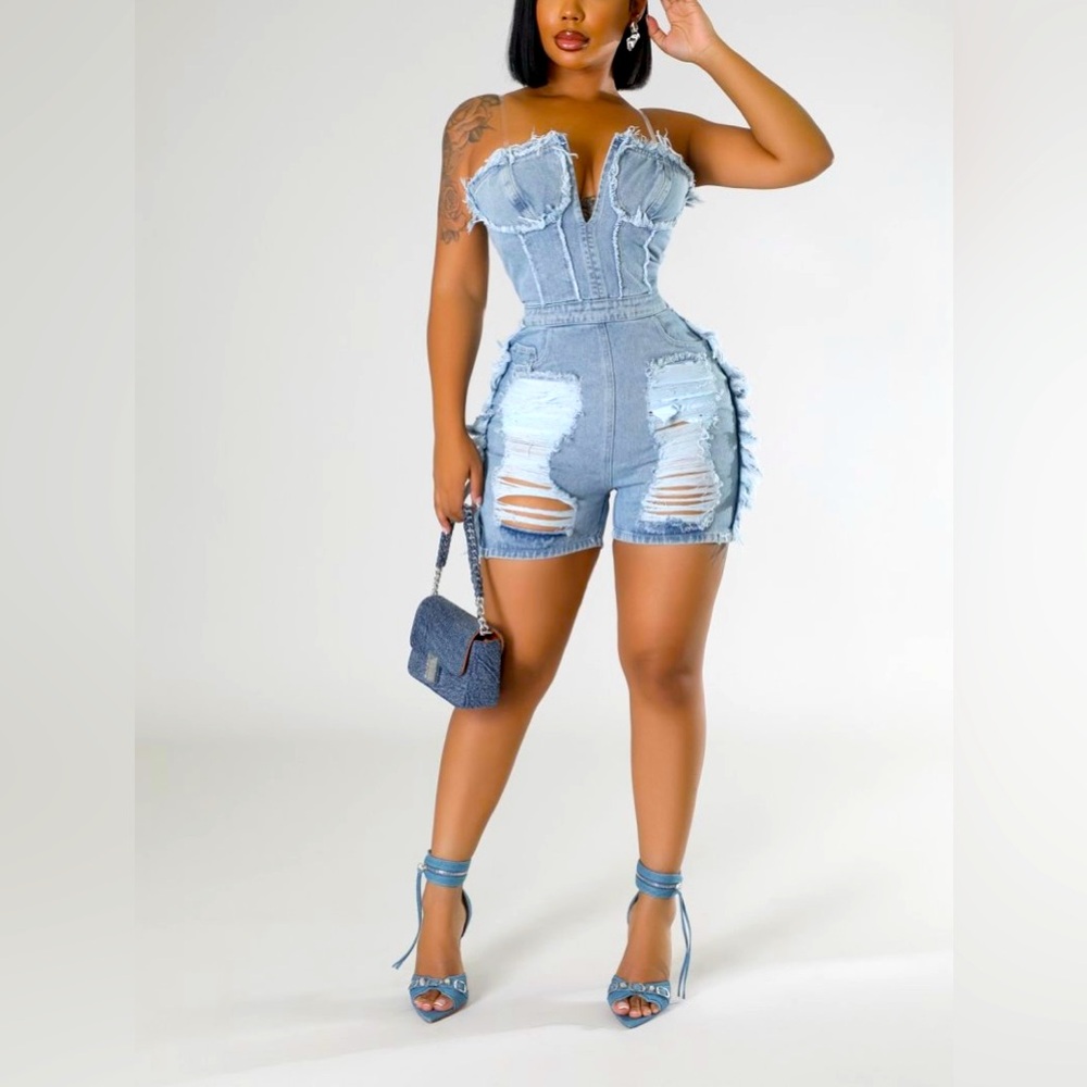 Distressed Denim Romper